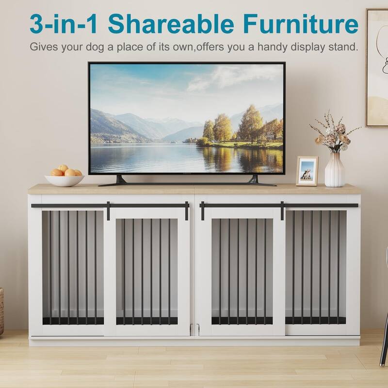 71'' Dog Crate Furniture for 2 Dogs