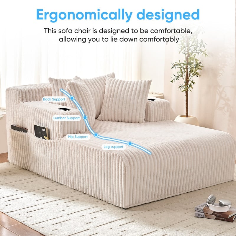 Mixoy Corduroy 51"Chaise Lounge 1-Seater Sofa Chair With Storage