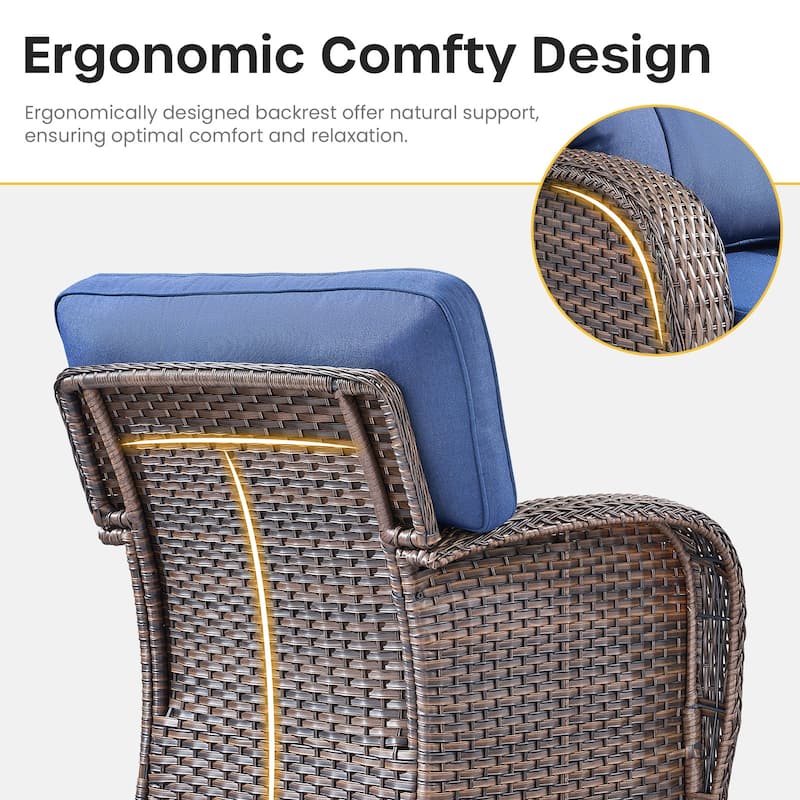 Gymojoy Wide T-Shaped High Back Swivel Glider Chairs Set with 5-inch Cusion for Patio & Balcony