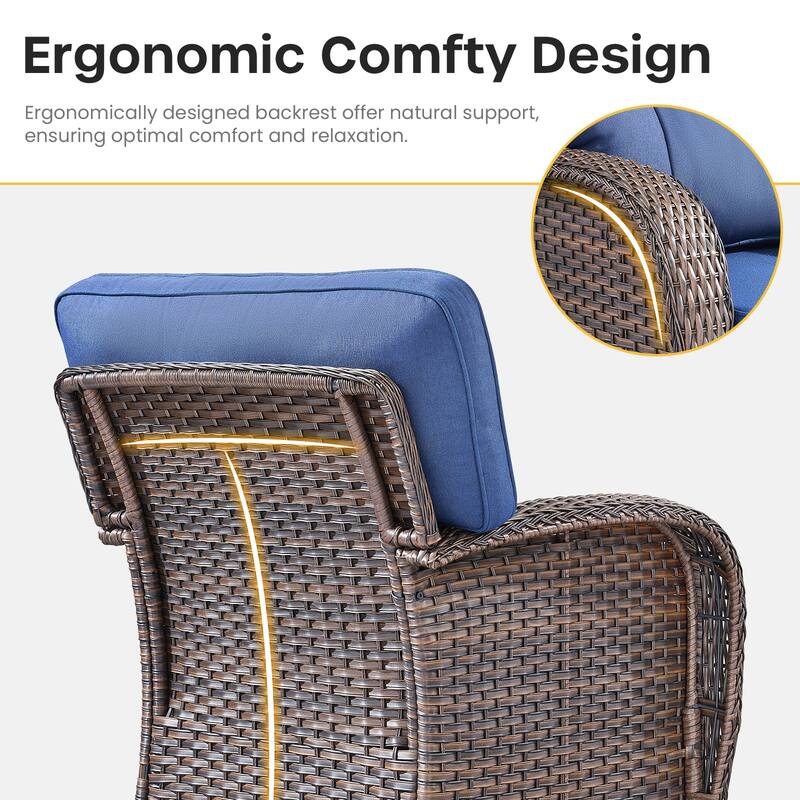 Gymojoy Wide T-Shaped High Back Swivel Glider Chairs Set with Side Table and 5-inch Cusion for Patio & Balcony
