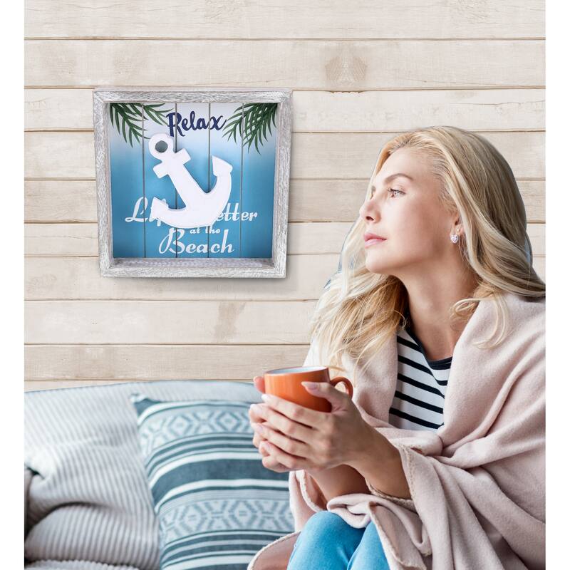 CoTa Global Aqua Sky Wall Anchor Relax Hanging Sign with Hang Mount - 8.8″Lx8.8″Wx1.5″H