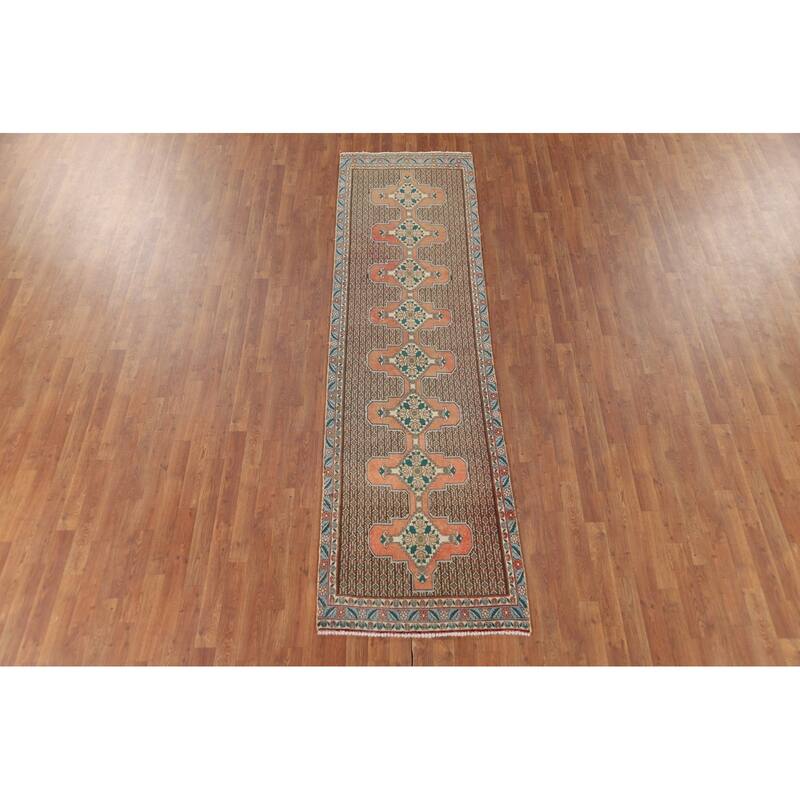 Geometric Bidjar Vintage Persian Runner Rug Handmade Wool Carpet - 2'9" x 10'1"