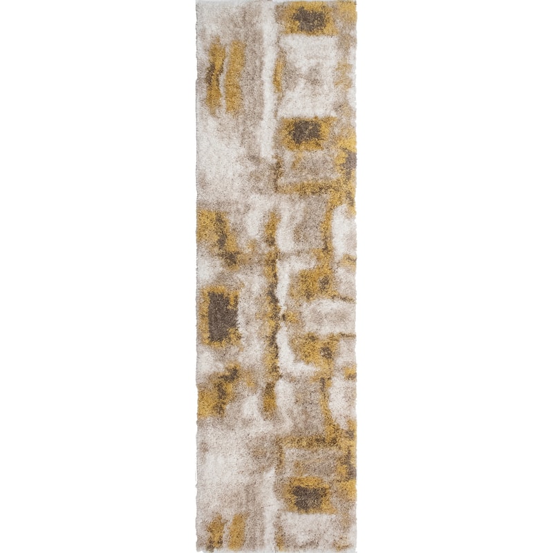 Noori Rug Lux Walsh Abstract Modern 2-inch Thick Shag Rug - 2'0" x 6'0" - Beige/Gold