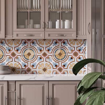 Merola Tile Vaudeville Octagon Deco Diglas with Taco Marron 7-7/8" x 7-7/8" Porcelain Floor and Wall Tile