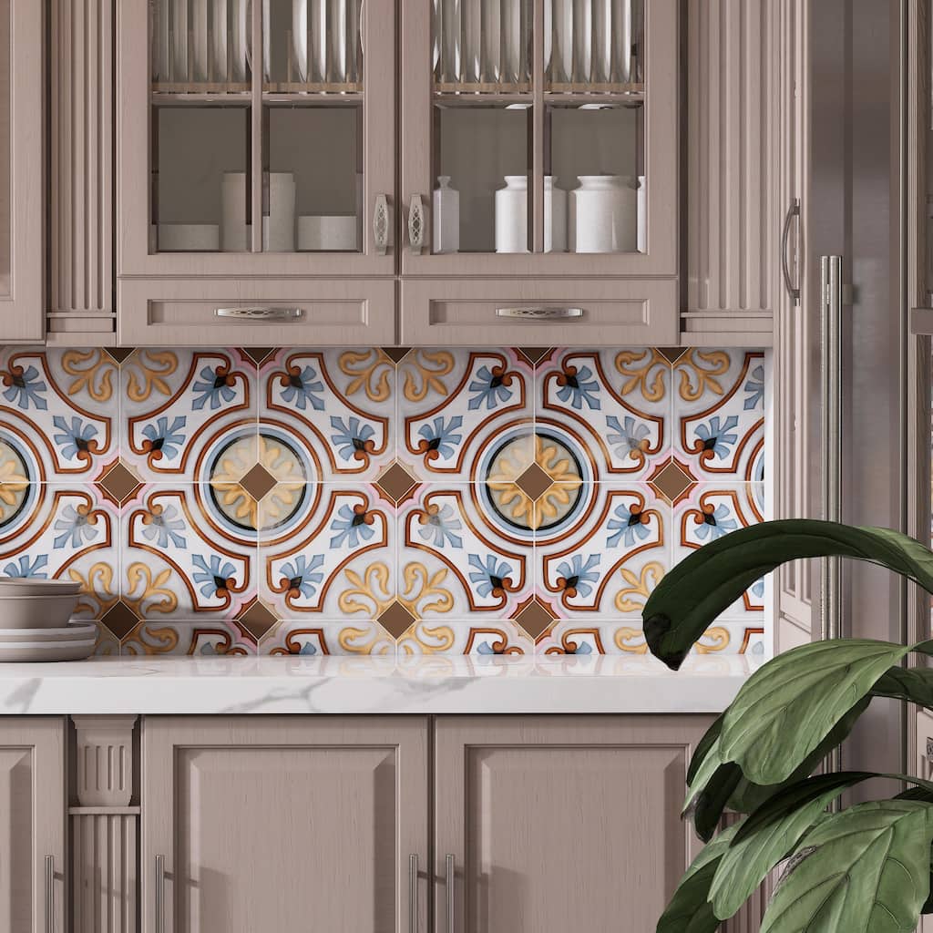 Merola Tile Vaudeville Octagon Deco Diglas with Taco Marron 7-7/8" x 7-7/8" Porcelain Floor and Wall Tile