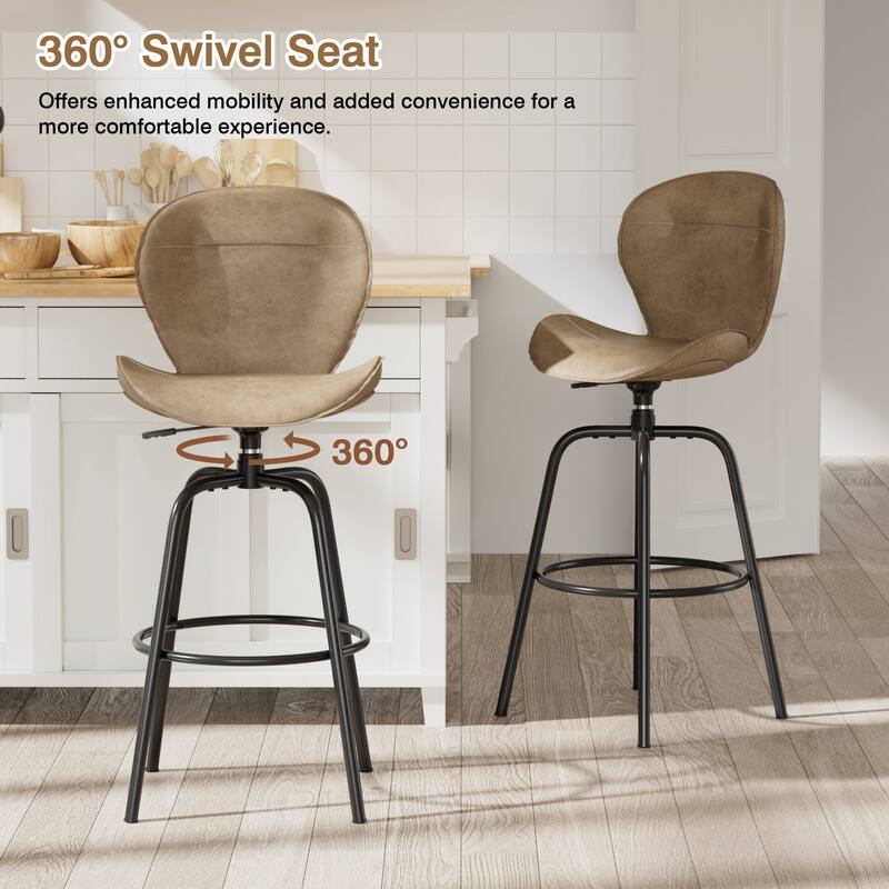 Javlergo 2/4 Pack Bar Stools Brown Mid Century Modern PU Leather 360° Swivel & Ring Footrest Kitchen Island Barstools