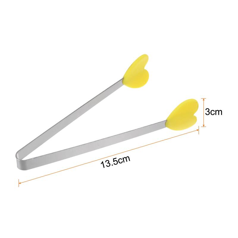 Mini Food Tongs 13.5cm Heart Shape Stainless Steel with Silicon Tips - 5.3" - Yellow