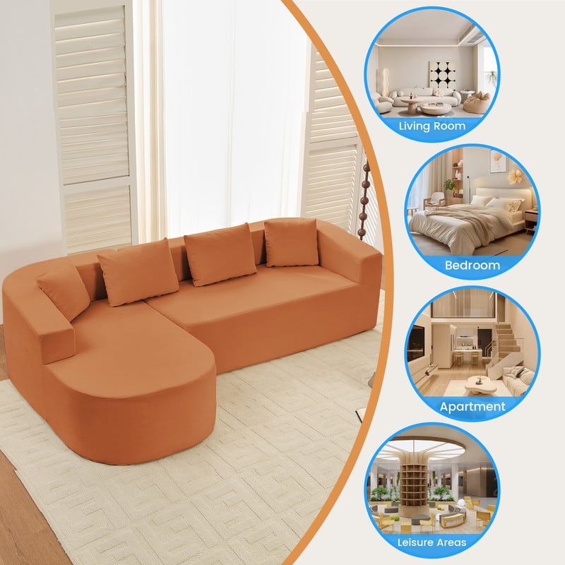 Mixoy 98 inch Chenille L Shape Sectional Sofa with Curved Chaise,Modern Cloud 3 Seater Sofa Couch