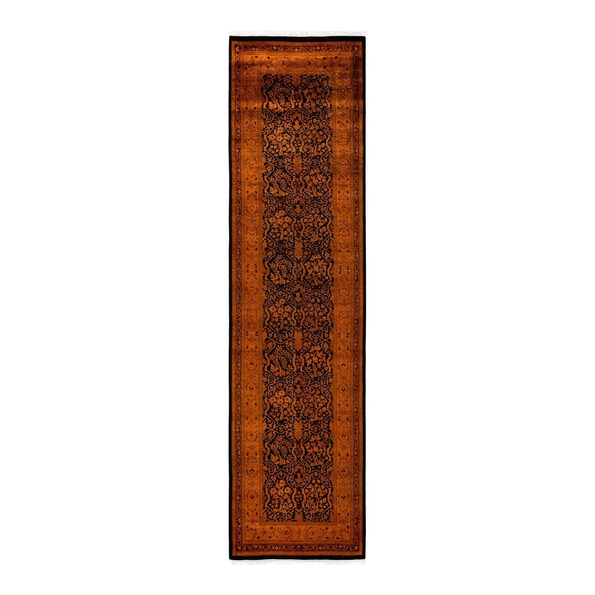Overton Hand Knotted Wool Vintage Inspired Modern Contemporary Overdyed Orange Runner Rug - 2' 4" x 9' 7"