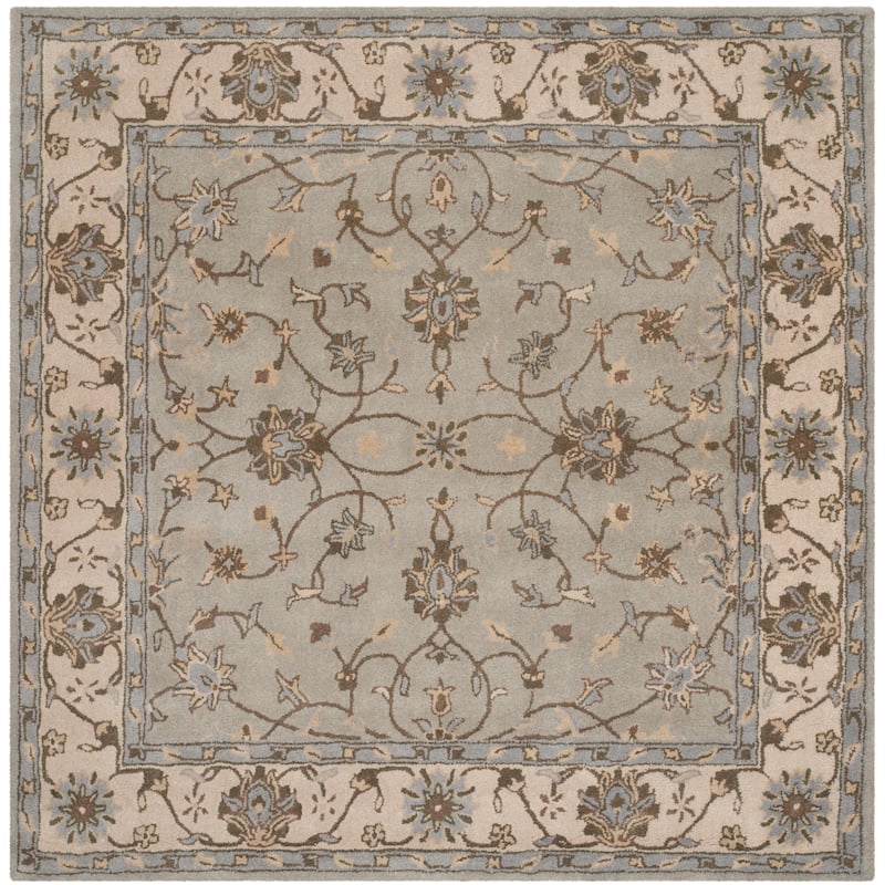 SAFAVIEH Handmade Heritage Scrollwork Traditional Oriental Wool Rug - 6' Square - Beige/Grey