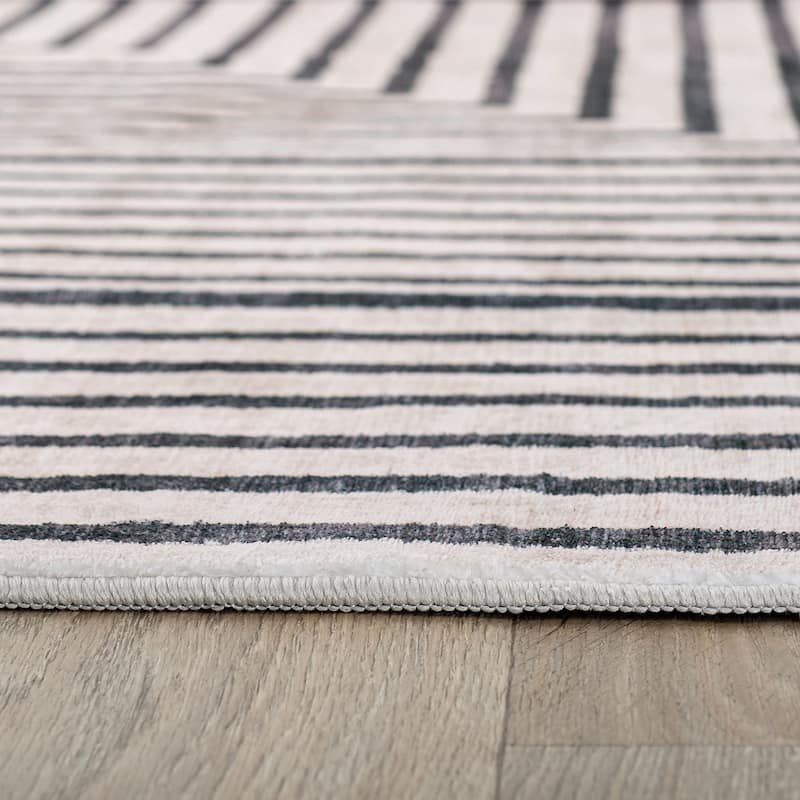 World Rug Gallery Distressed Bohemian Stripes Washable Non Slip Area Rug