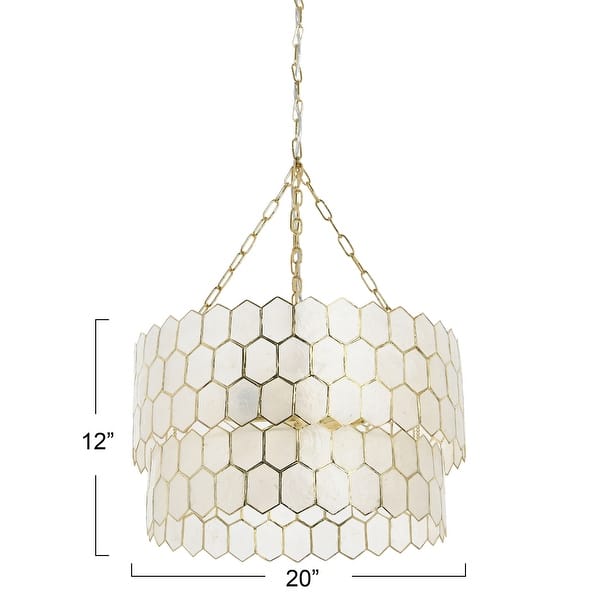dimension image slide 0 of 3, Two-Tier Capiz Honeycomb Chandelier - 20.0"L x 20.0"W x 12.0"H