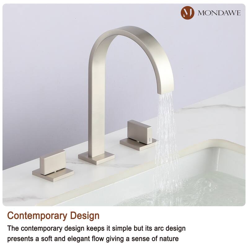 Mondawe Deck Mounted 8 Inch Widespread Double-Handle Bathroom Faucet in Matte Black for Bathroom, Vanity, Laundry