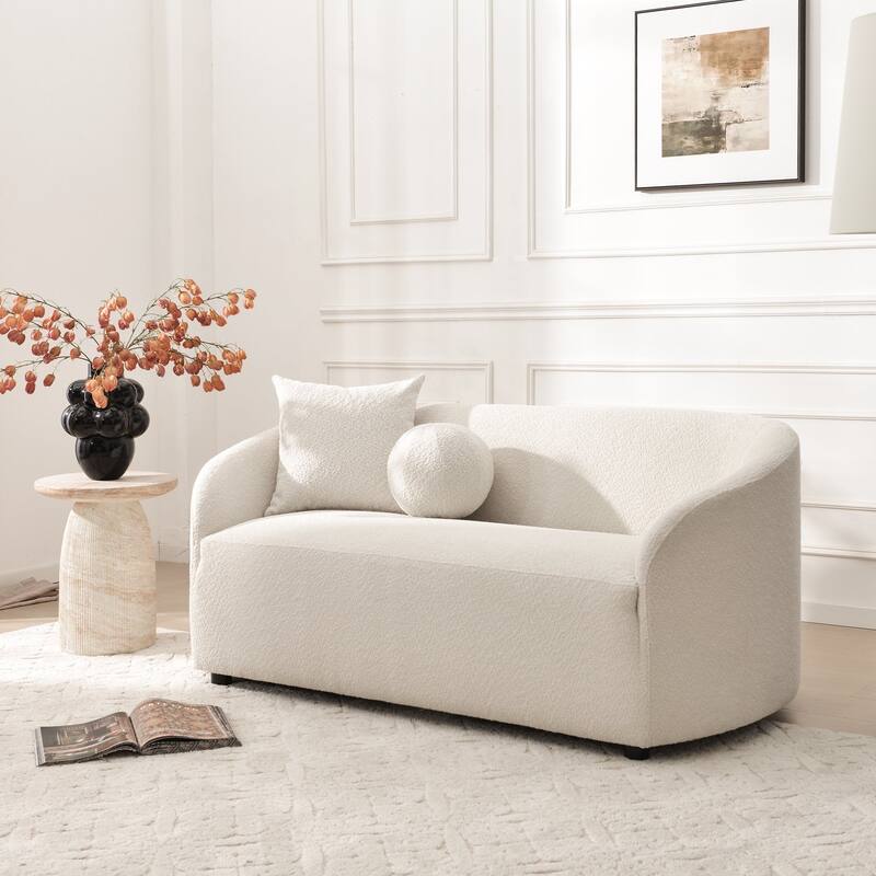 KINWELL 68" W Upholstered Sherpa Boucle Loveseat with 2 Pillows - 2-Seater - Cream