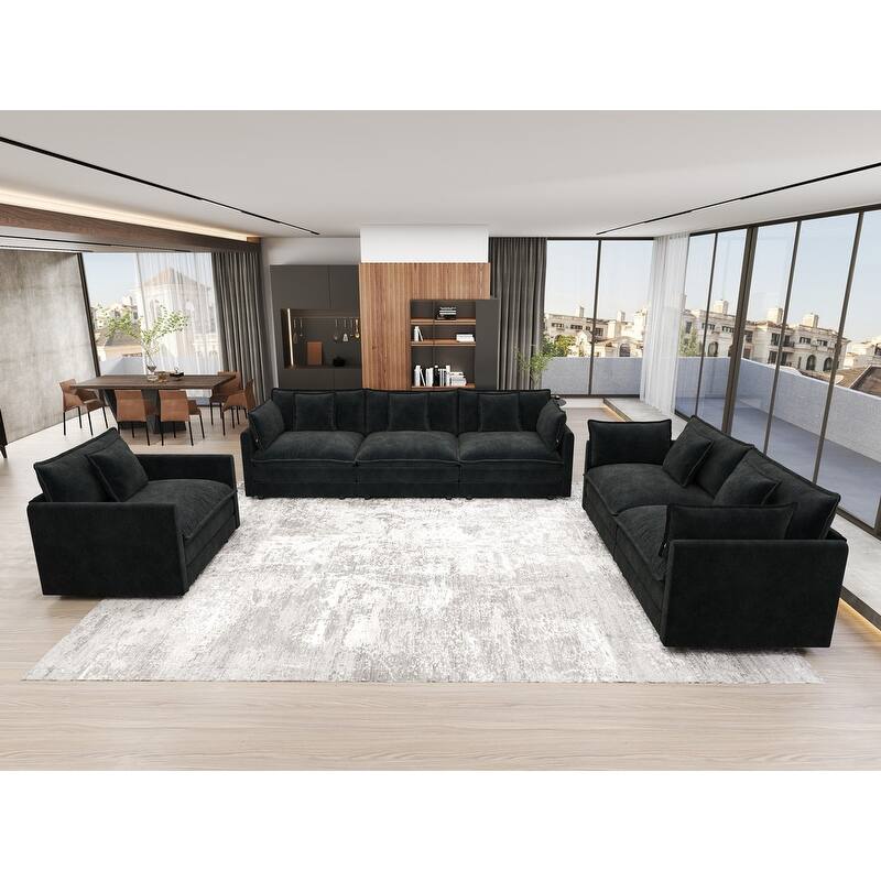 Modern Living Room Set, Upholstered Chenille Sofa with Pillows for Living Room, Chenille