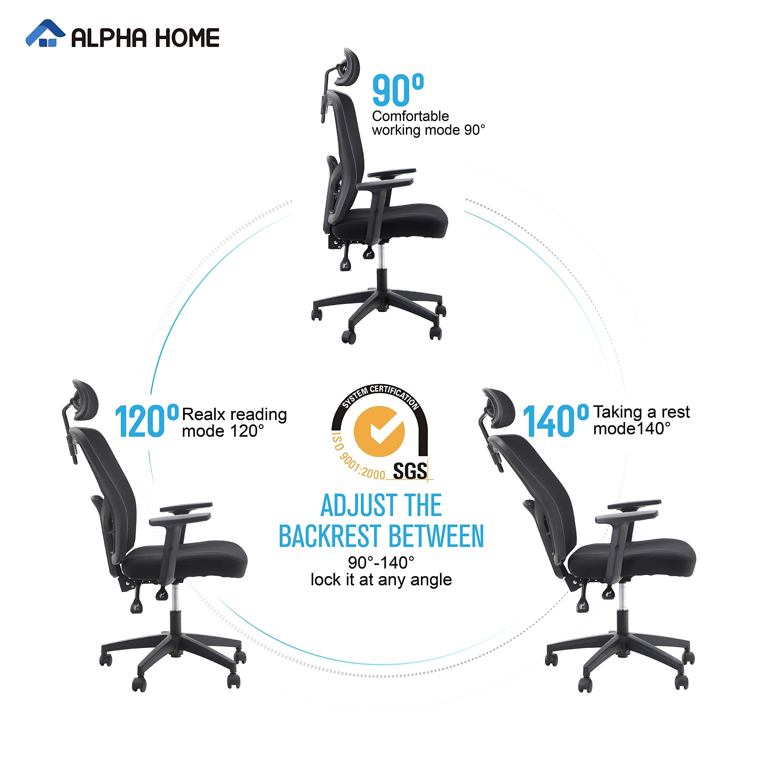 ALPHA HOME Office Chair Ergonomic Home Desk Chair Mesh with Adjustable  Armrest & Seat Cushion Rolling Swivel Reclining Chair - Bed Bath & Beyond -  32354075