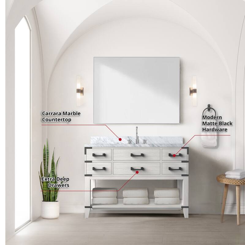 Norwalk Bath Vanity with Carrara Marble Top, Sink, Mirror and Faucet