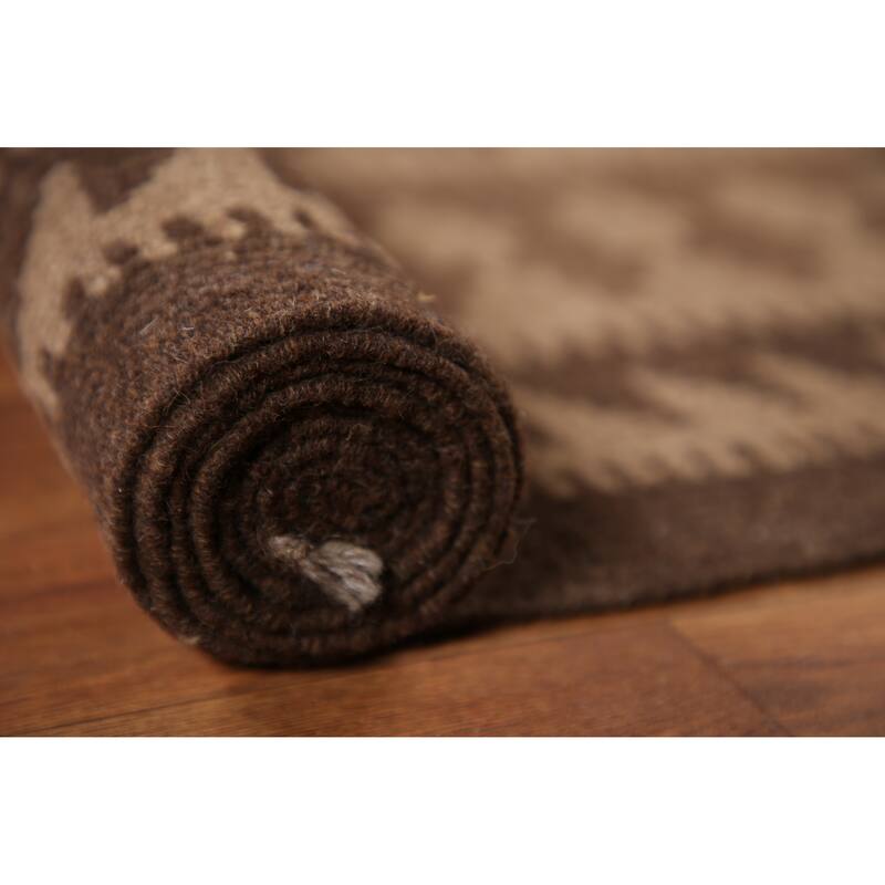 Geometric Kilim Oriental Area Rug Flat-weave Wool Carpet - 6'8"x 9'5"