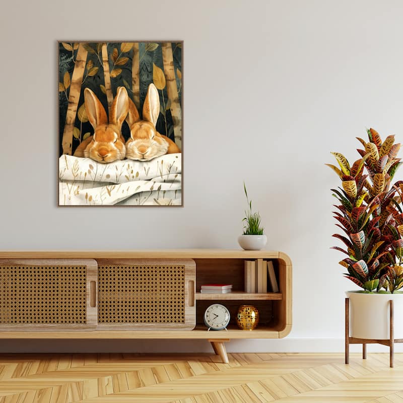Sleepy Bunny Forest by Justyna Jaszke Framed Canvas Wall Art