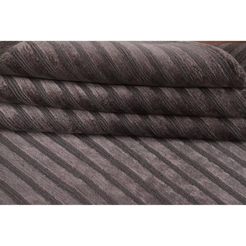 All-Over Striped Nepalese Oriental Area Rug Handmade Wool Carpet - 8'1" x 9'8"
