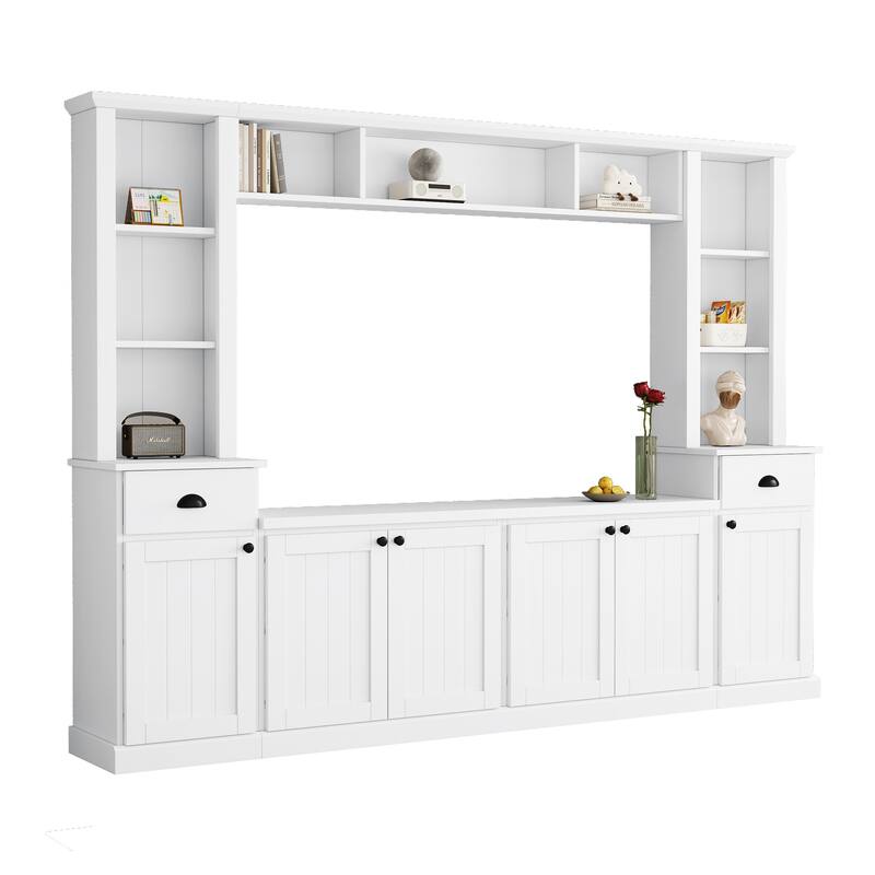 Modern Wall Unit Set for TVs Up to 75" with Adjustable Bridge & Ample Storage - Includes Bookcase, Wine Rack & Display Case