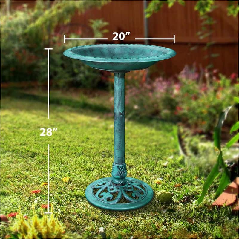 Javlergo 28" Pedestal Outdoor Bird Bath for Outside Vintage Bronze Polyresin Lightweight Antique