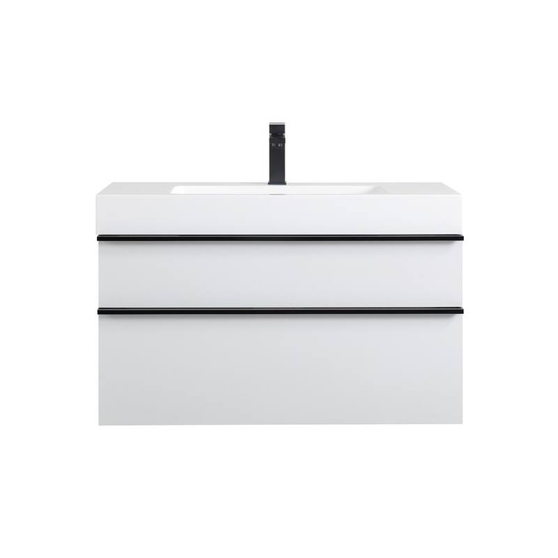 24 Inch Floating Modern Bathroom Vanity with Integrated Acrylic Sink, 2 Soft-Close Drawers and Pre-Assembled Design