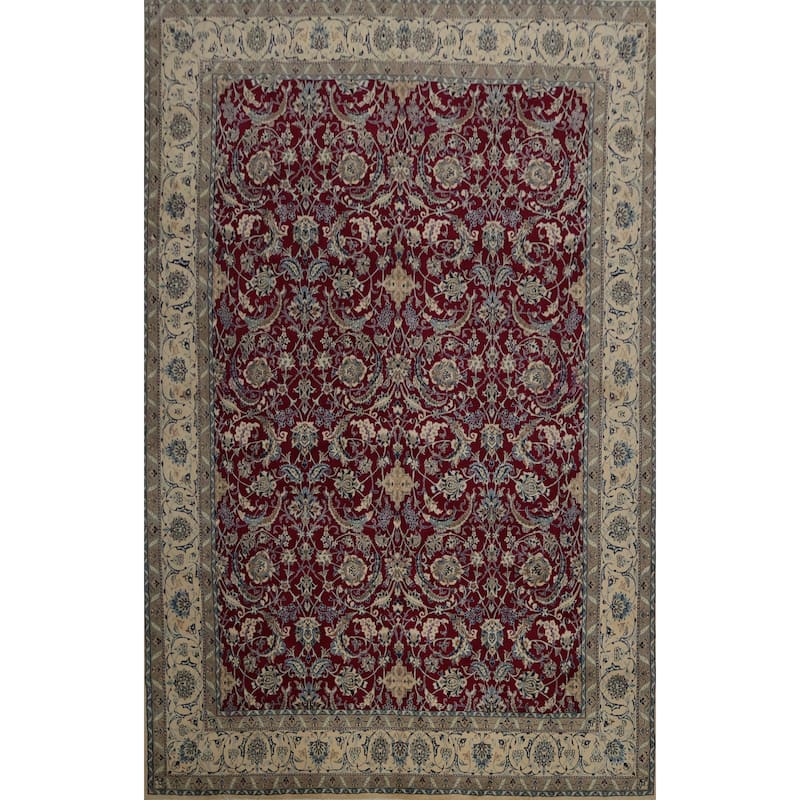 Hand Knotted Oriental 100% Wool Carpet Traditional Floral Red Nain Area Rug - 19' 0'' X 12' 10''