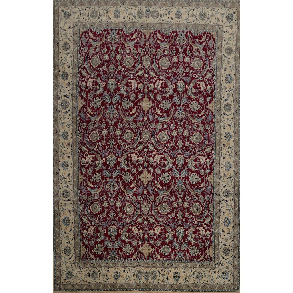 Hand Knotted Oriental 100% Wool Carpet Traditional Floral Red Nain Area Rug - 19' 0'' X 12' 10''