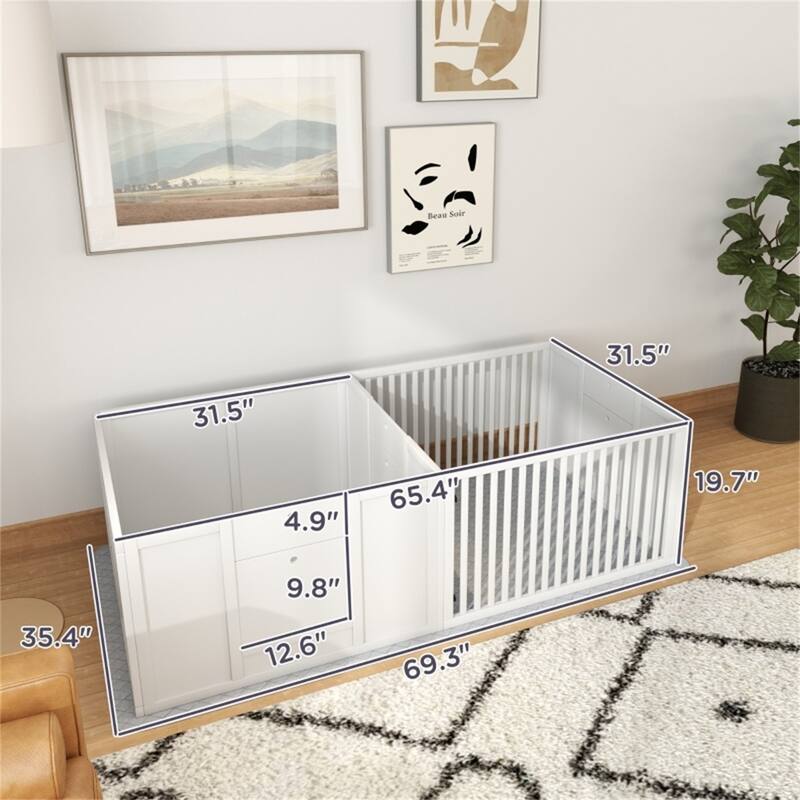 Adjustable Dog House Whelping Box with Removable Door - 65.4" L x 31.5" W x 19.7" H