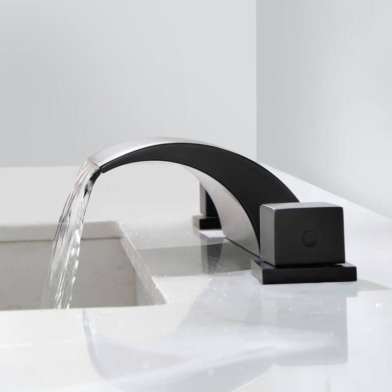 Widespread Bathroom Sink Faucet Waterfall 3 Holes Bathroom Faucet Double Handle 8 Inch Basin Vanity Faucets Deck Mounted Taps