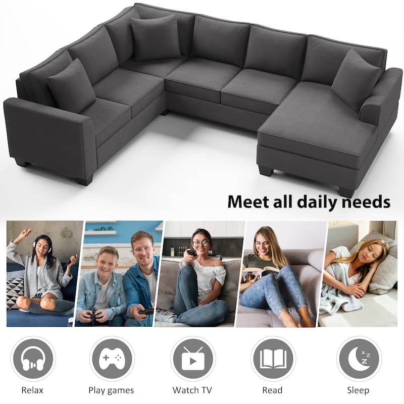 110*86" Sectional Sofa Upholstered Modern English Arm Classic U-shaped Sofa 3 Pillows Included