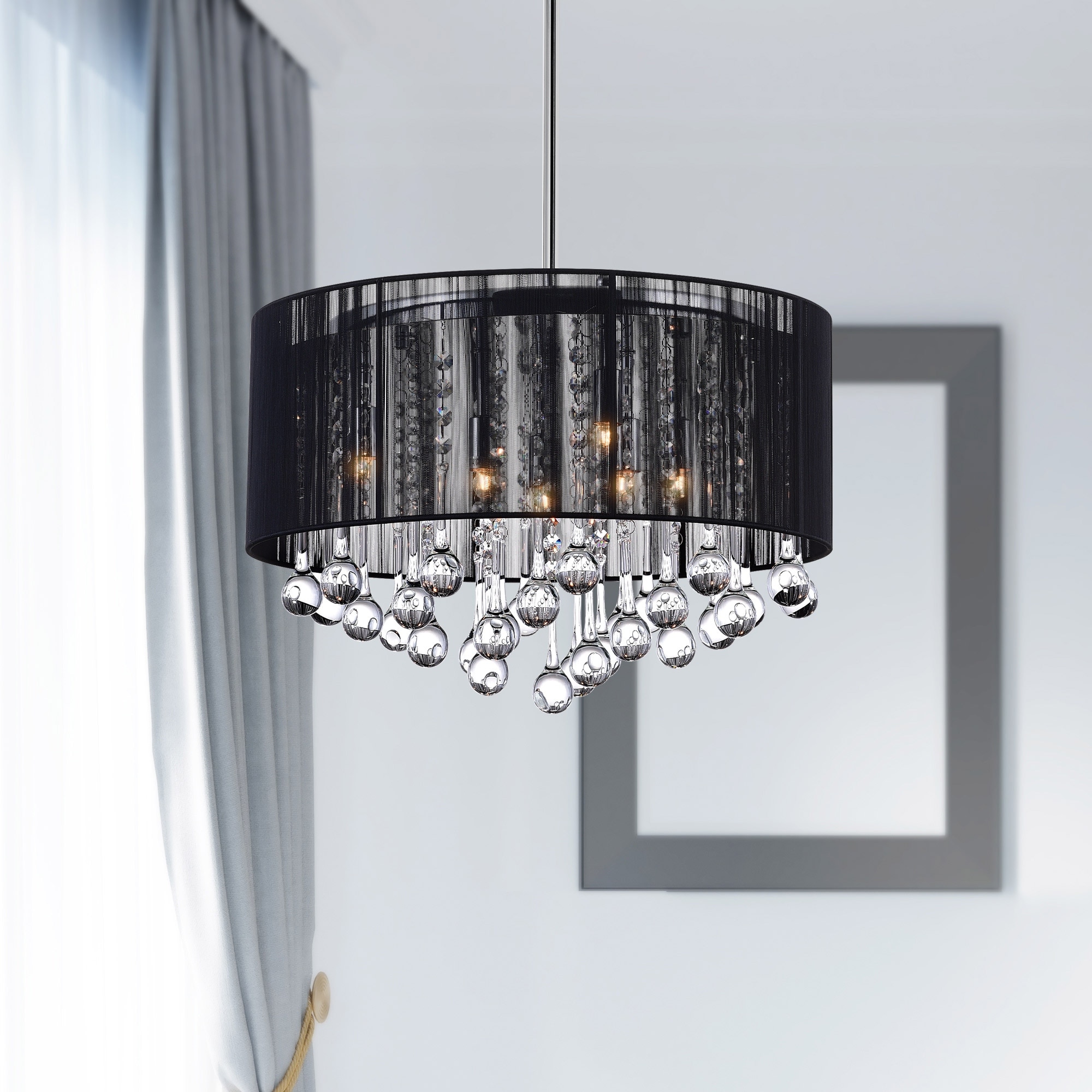 CWI Lighting Water Drop 6 Light Chrome Chandelier With Black Shade