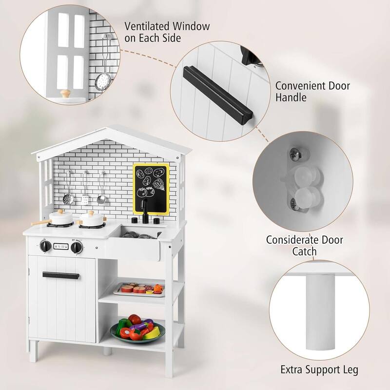 Kids Kitchen Playset Farmhouse Pretend Play Toddler Kitchen Set
