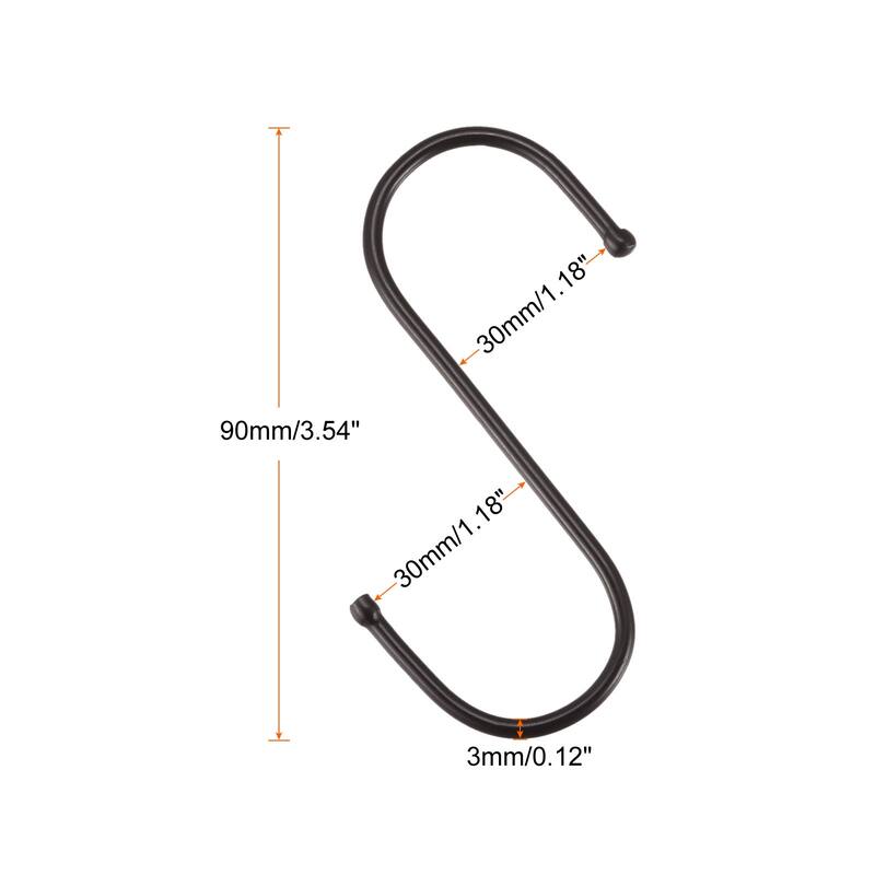 S Hooks Stainless Steel Hanger for Hanging Kitchenware, Apparel - Black - 3.54"