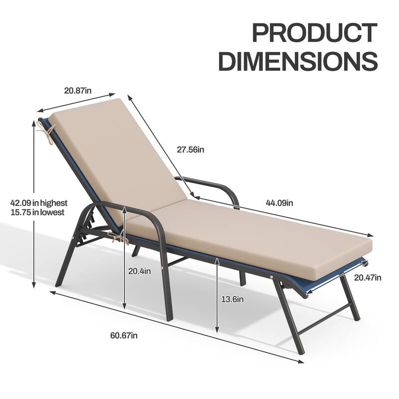 Outdoor Lounge Chairs Chaise Lounge Set with Adjustable Back and Cushions