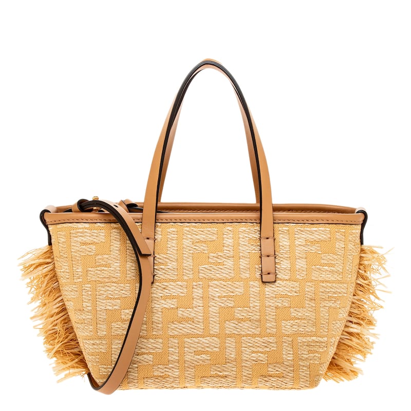 Fendi Roll Mini Bag in Raffia-Effect Jacquard - Beige