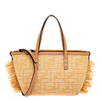 Fendi Roll Mini Bag in Raffia-Effect Jacquard