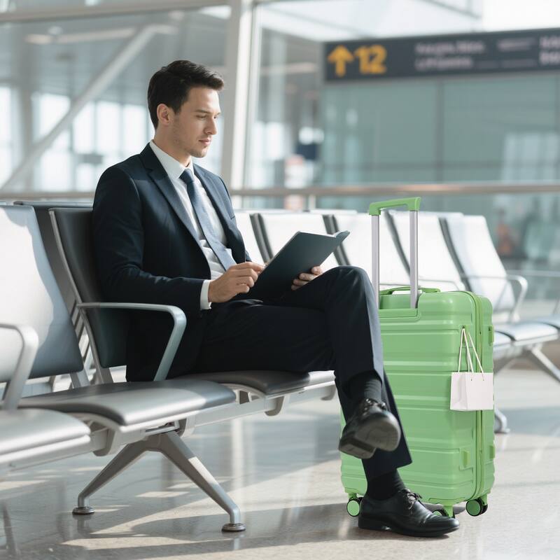 3-Piece, Modern Luggage Sets with Push-Button Telescopic Handle and Combination Lock, for Boarding Travel, Green