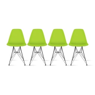Colorful Designer Plastic Dining Chairs Kitchen Bedroom with Chrome Metal Eiffel Legs Hotel Restaurant Reception (Set of 4)