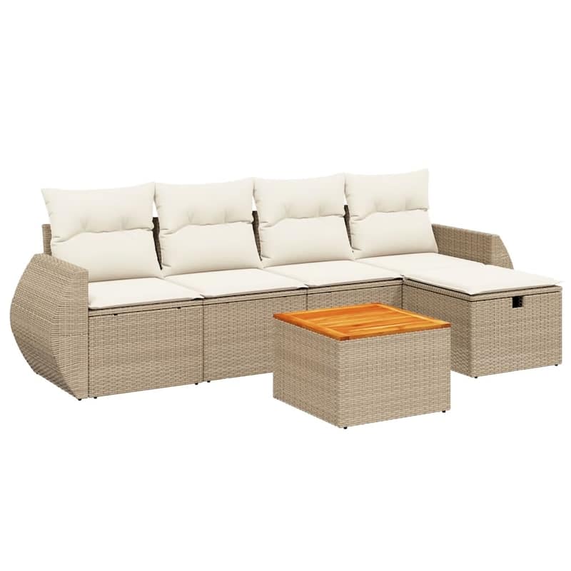 vidaXL Patio Sofa Set with Cushions Outdoor Furniture 6 Piece Poly Rattan
