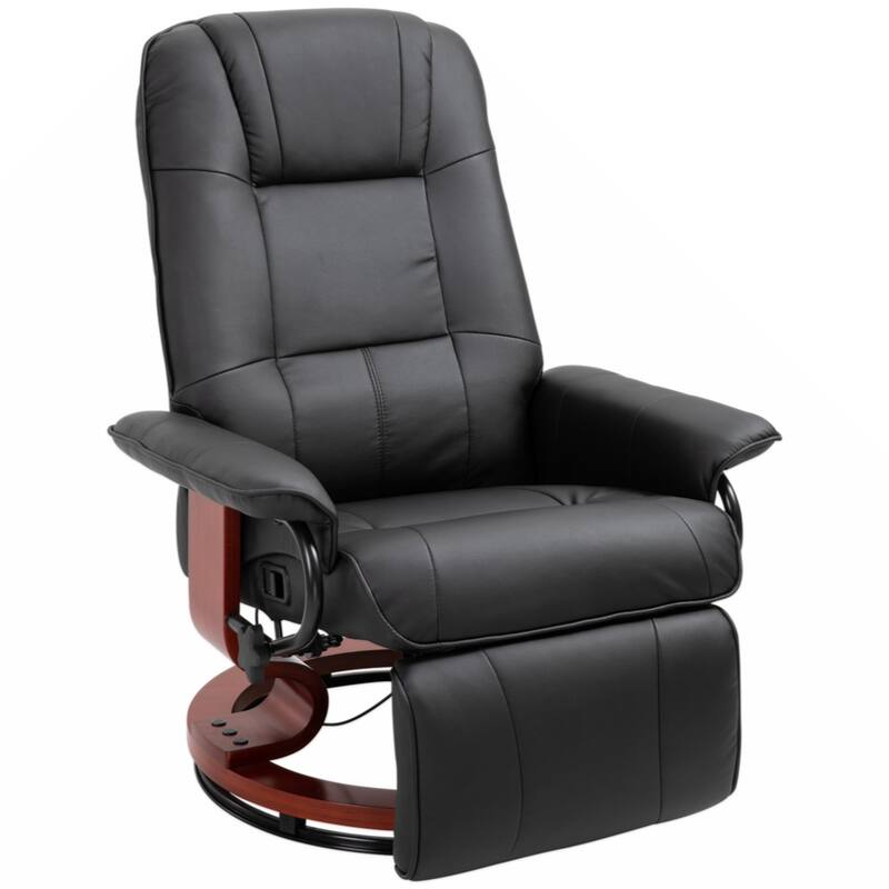 Faux Leather Manual Recliner, Adjustable Swivel Lounge Chair with Footrest, Armrest and Wrapped Wood Base, Black - Black