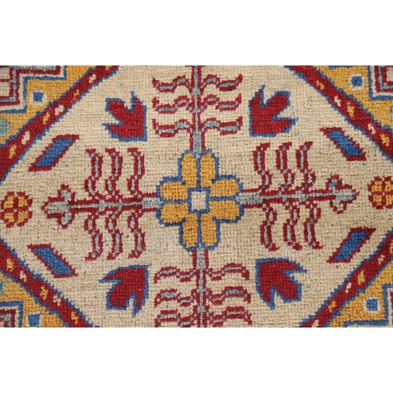 Hand Knotted Oriental 100% Wool Carpet Traditional Geometric Navy Blue & Blues Kazak Area Rug - 9' 6'' X 6' 8''
