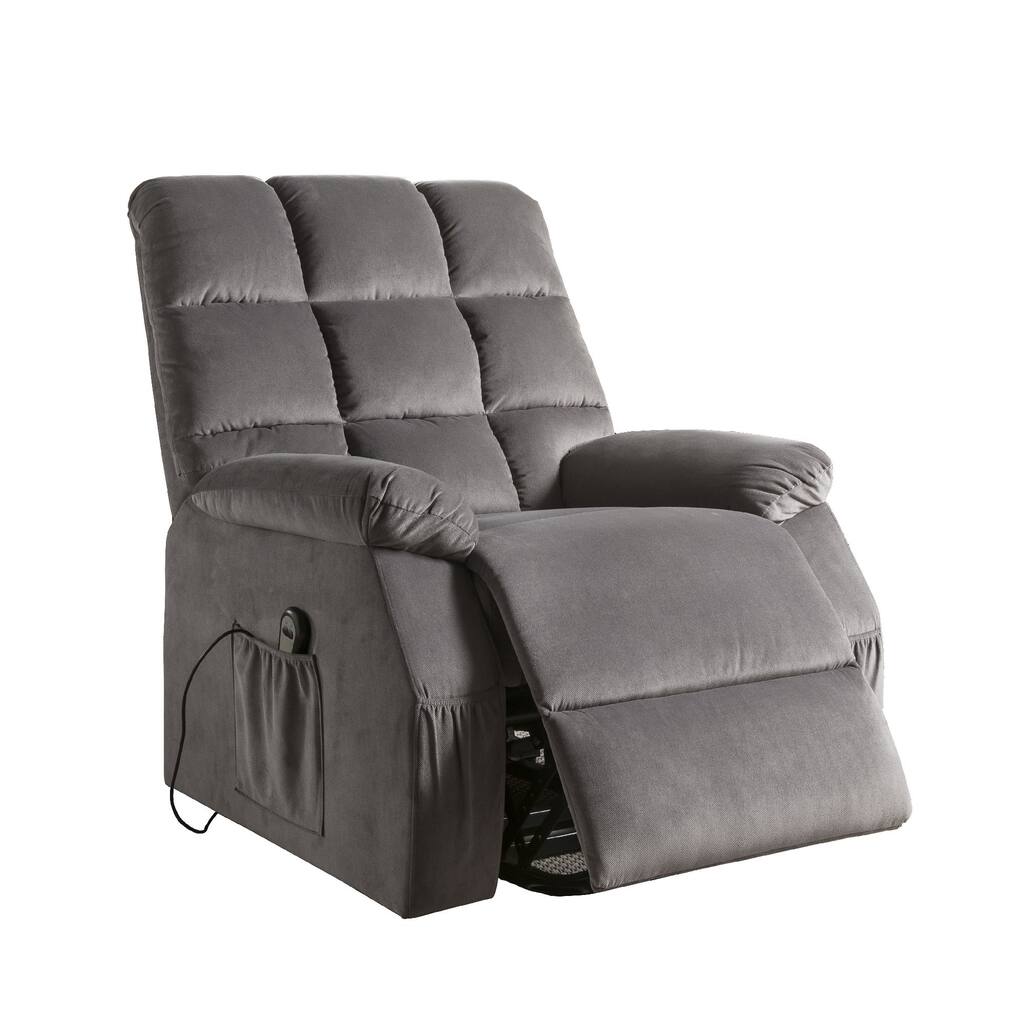 Contemporary Velvet and Metal Recliner with Power Lift, Gray