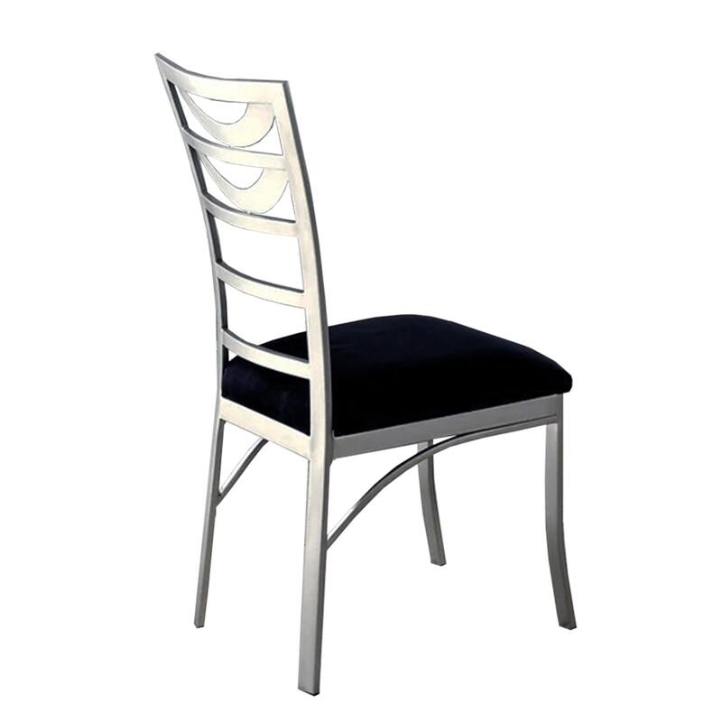 Set of 2 Black Microfiber and Metal Side Chairs in Silver