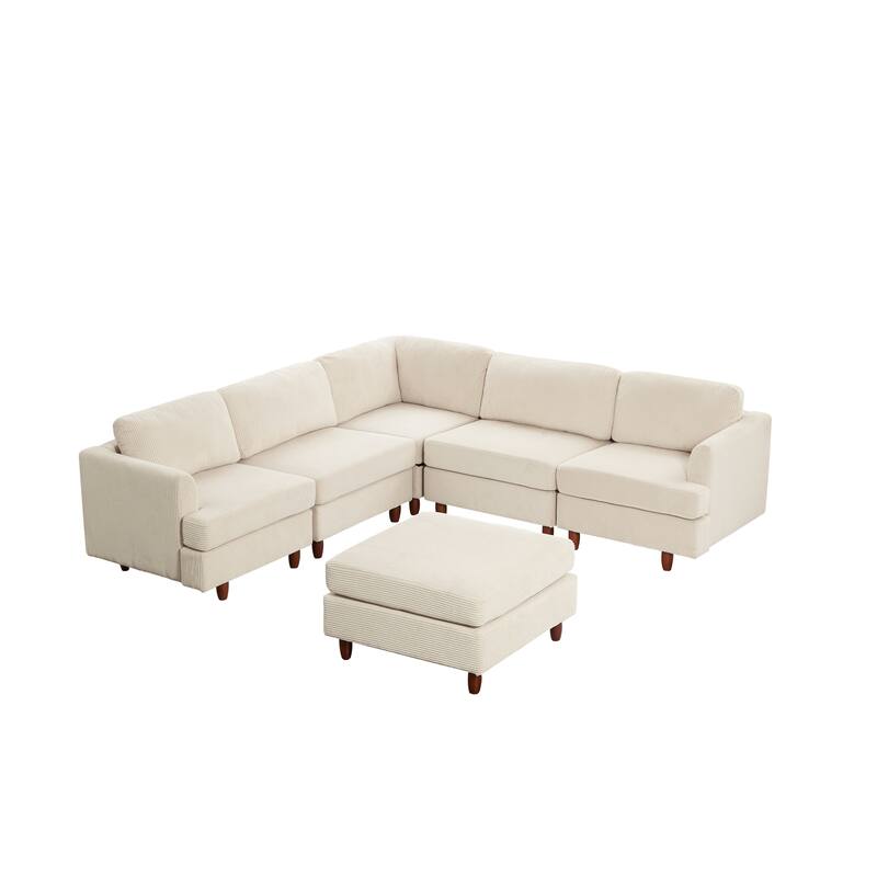 95.6" 6-Seater Modular Corduroy Sectional Sofa with Convertible Sleeper