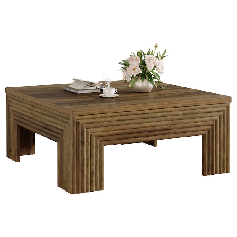 39.4" Square Coffee Table for Living Room, Farmhouse Wood Center Table - 39.4" D x 39.4" W x 17.72" H