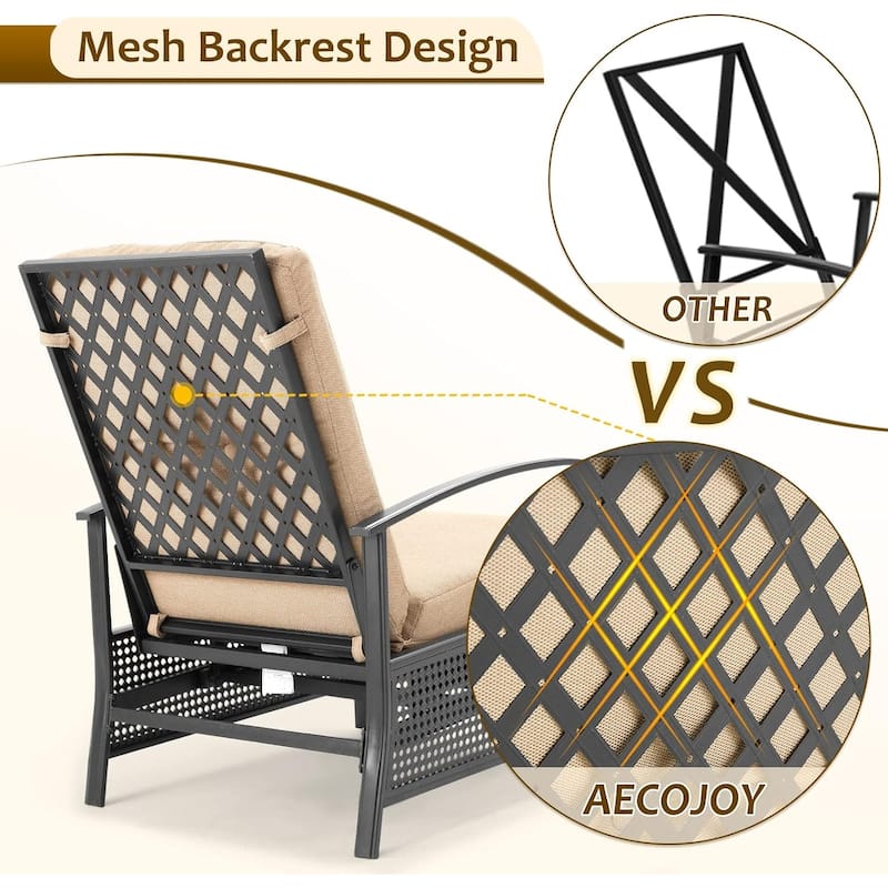 AECOJOY Outdoor Adjustable Cushioned Metal Patio Recliner Lounge Chair