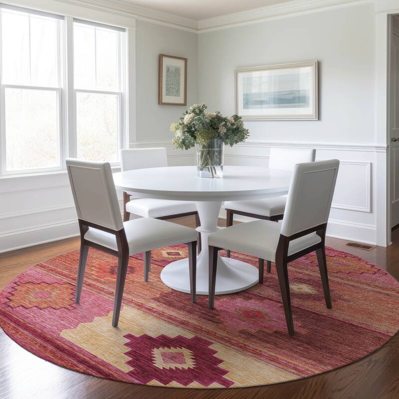 Premium Washable Super Soft Boho Tribal Mayfield Rug - Pink - 8' x 8' - Round