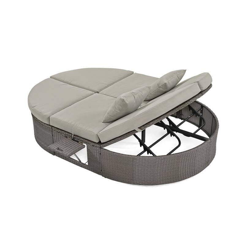 Gray PE Rattan Outdoor Daybed for 2